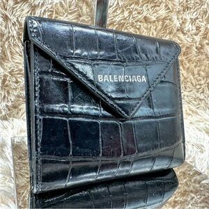 Balenciaga Black Croc-Embossed Wallet